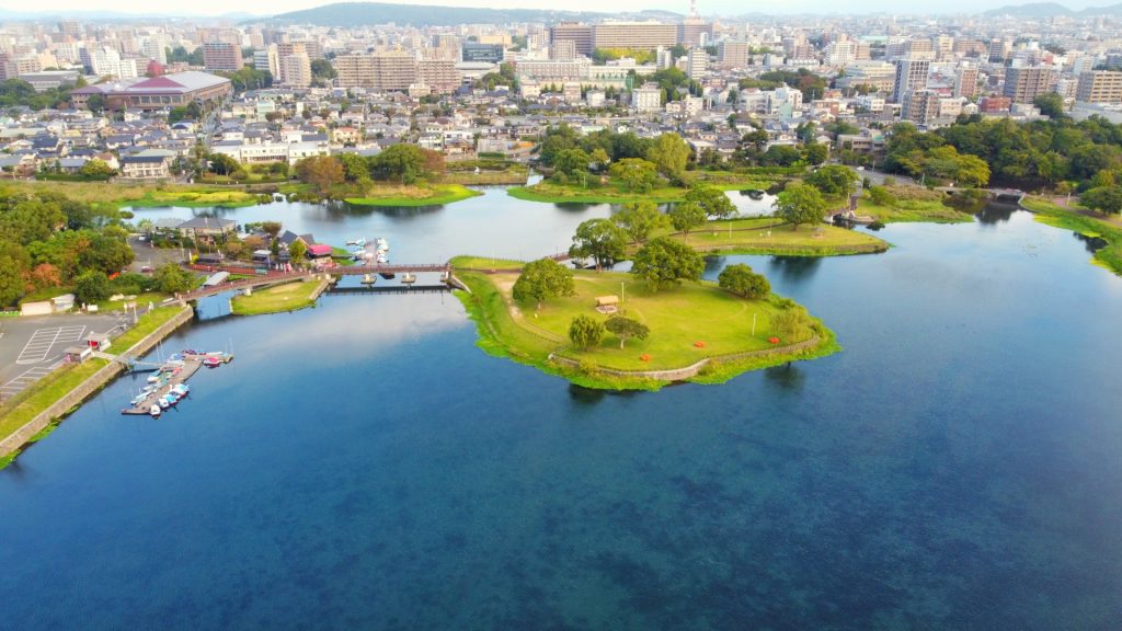 空からの江津湖の様子