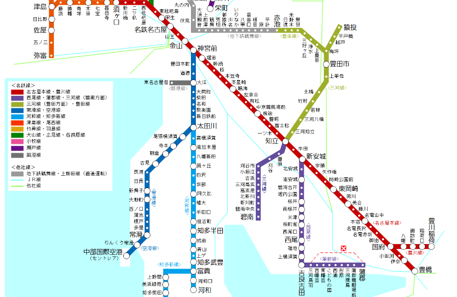 名鉄電車路線図の様子